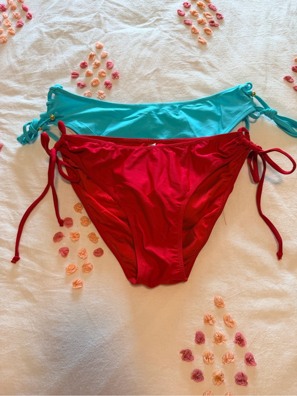 Lot of TWO New Women’s Red Tie-Side Bikini Bottoms with Adjustable Side Ties